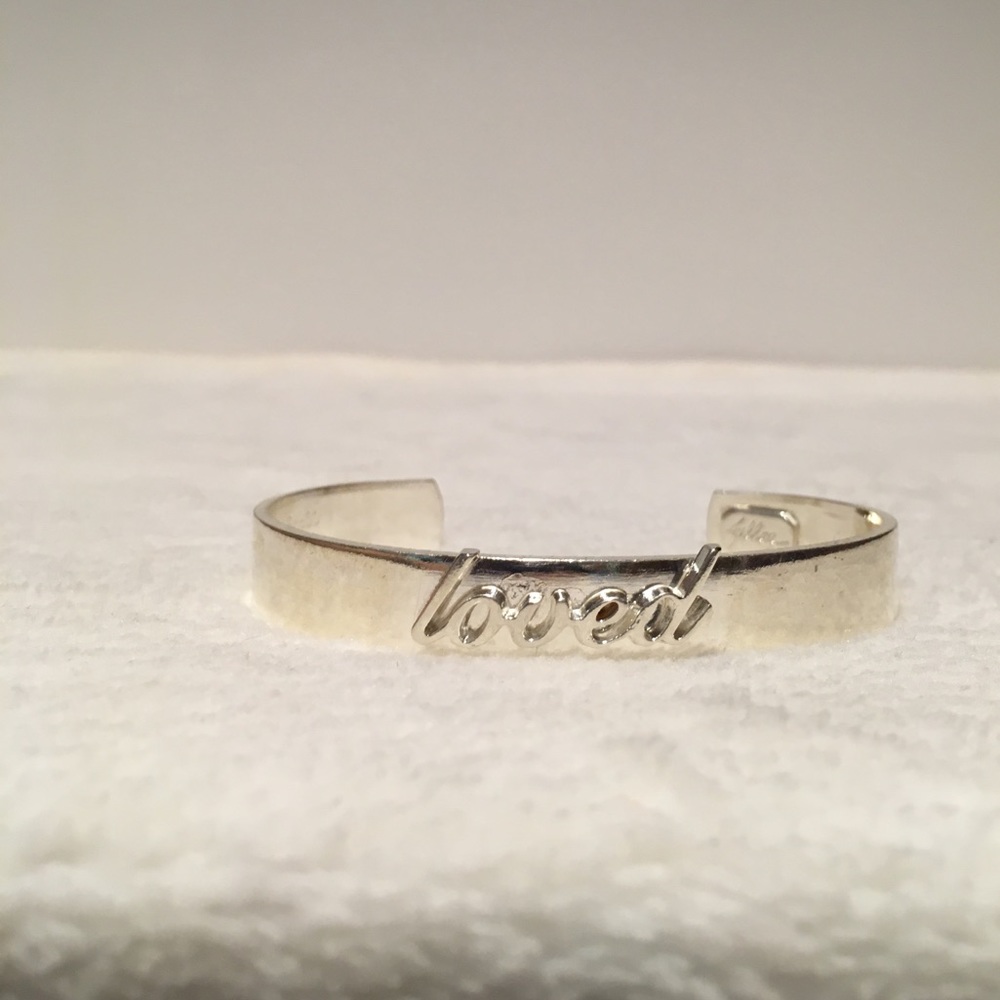 Fallon Silver Tone Copper "loved" cuff bracelet